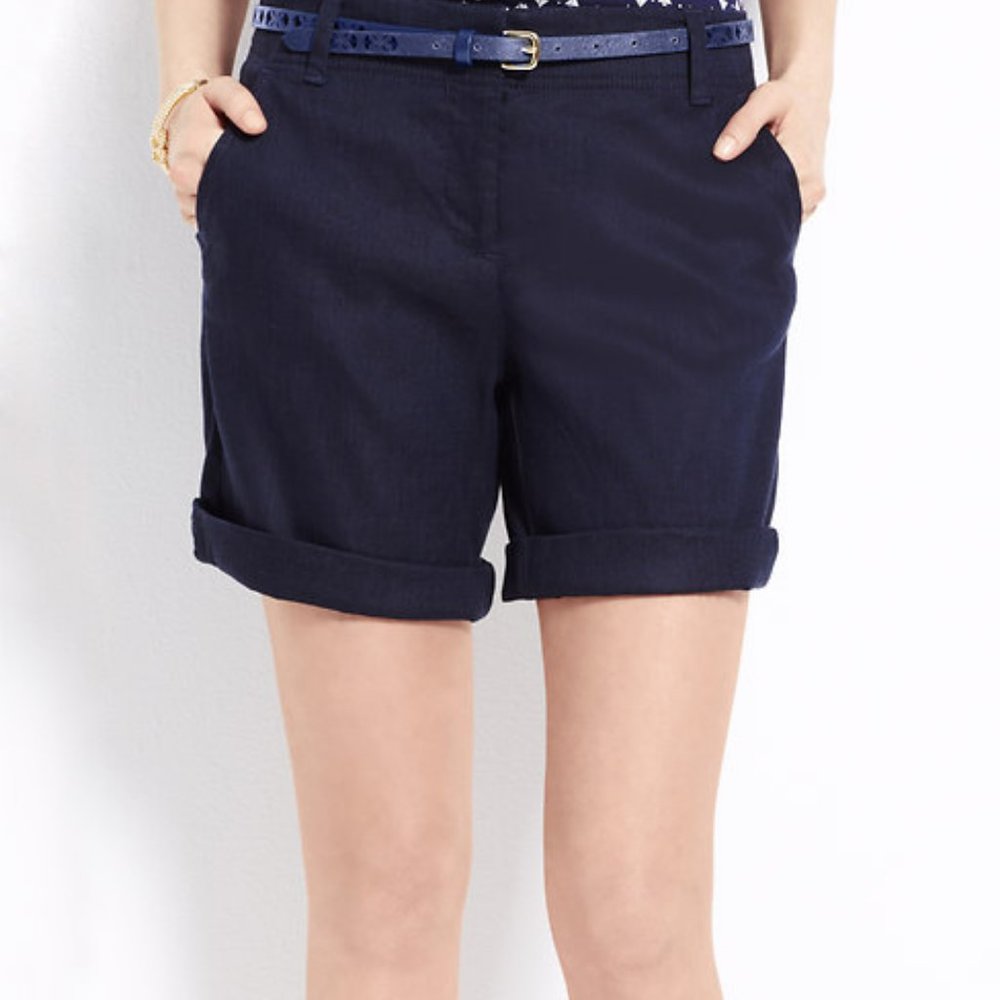 Ann Taylor Size 14 Blue Linen Blend Rolled Shorts